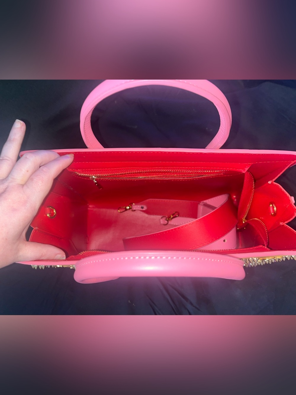 Pink Structured Satchel Tote with Removable Strap